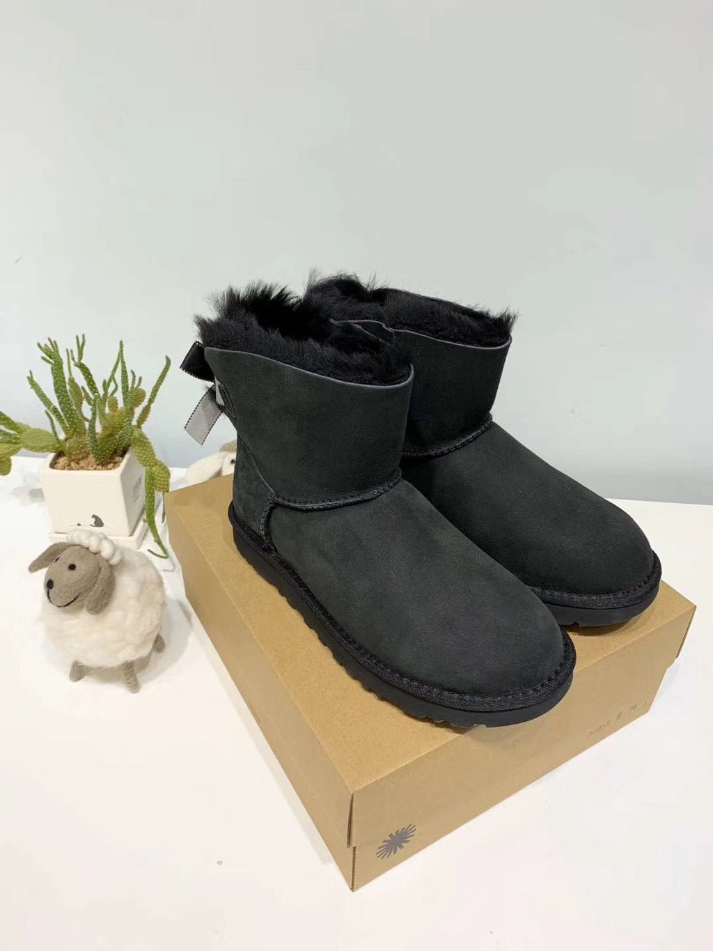 Black Bow Glitter Detail Winter Boots — New Arrival | In Stock