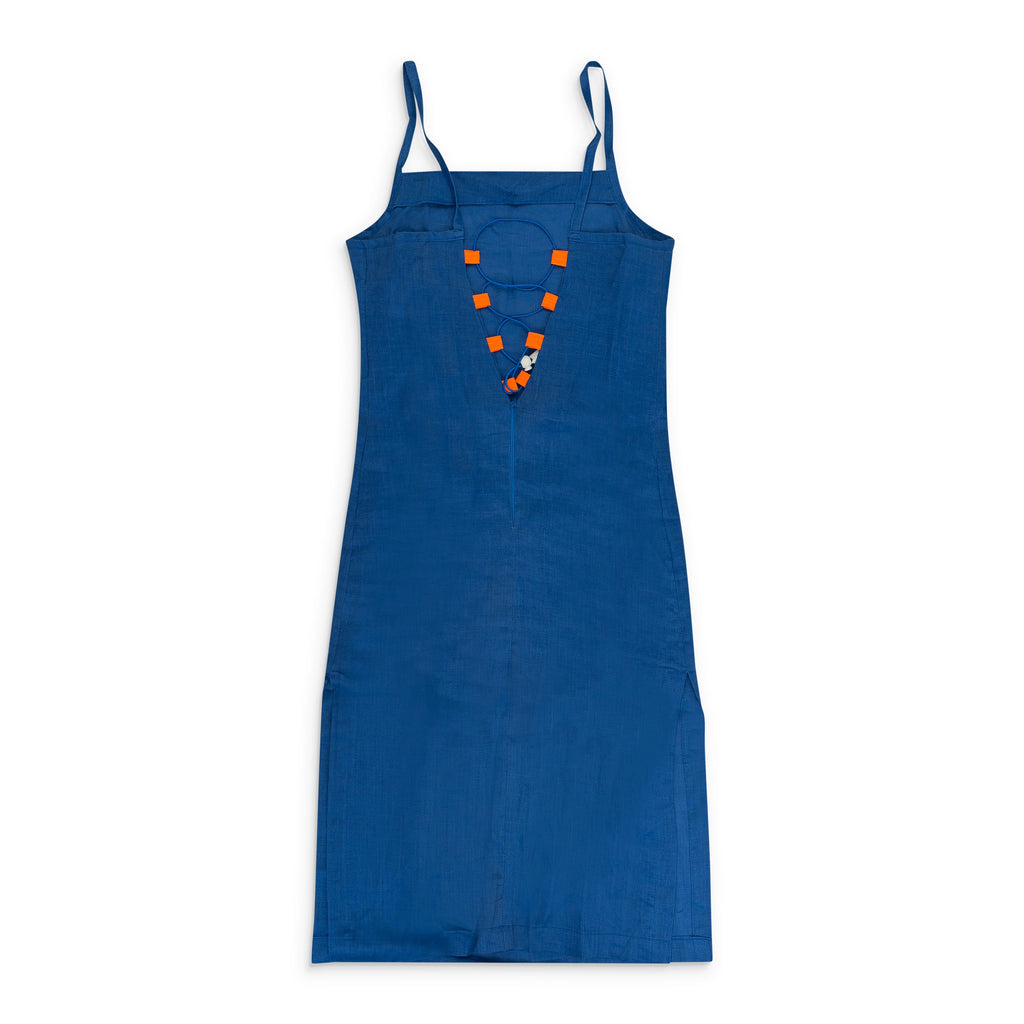 BLUE BACK TIE DRESS