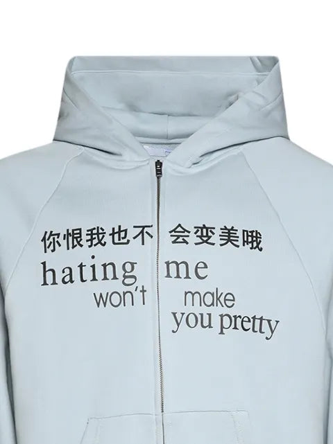Praying zip-up raglan-sleeve hoodie