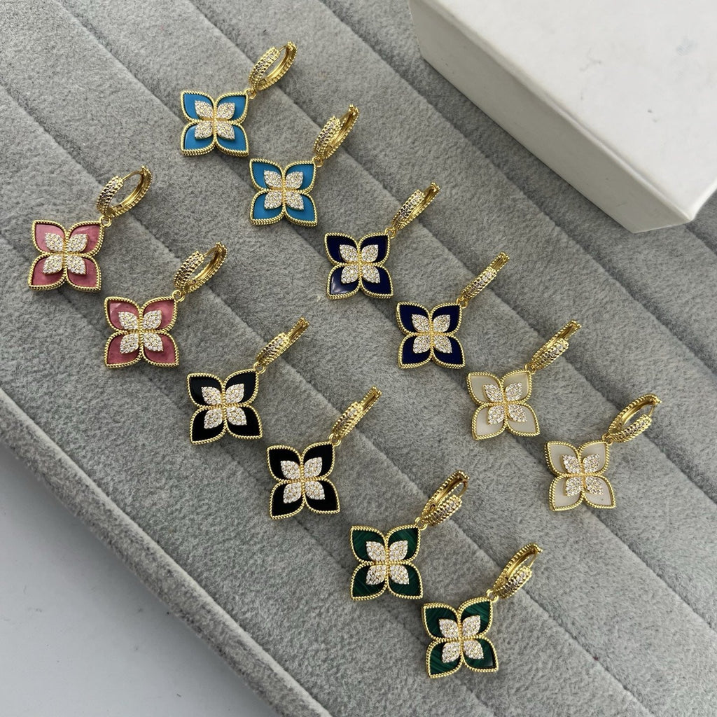 Roberto Coin Style Four-Leaf Clover Cubic Zirconia Earrings