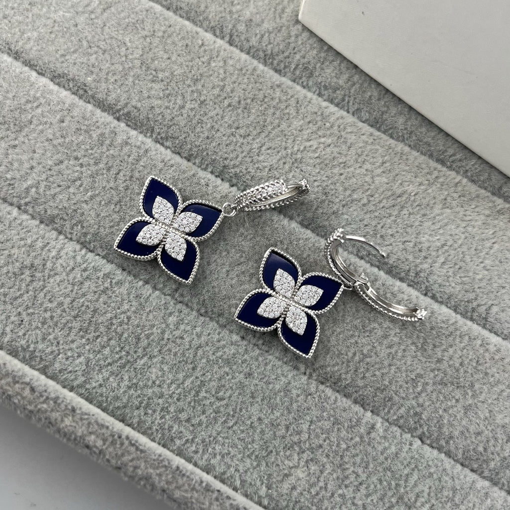 Roberto Coin Style Four-Leaf Clover Cubic Zirconia Earrings