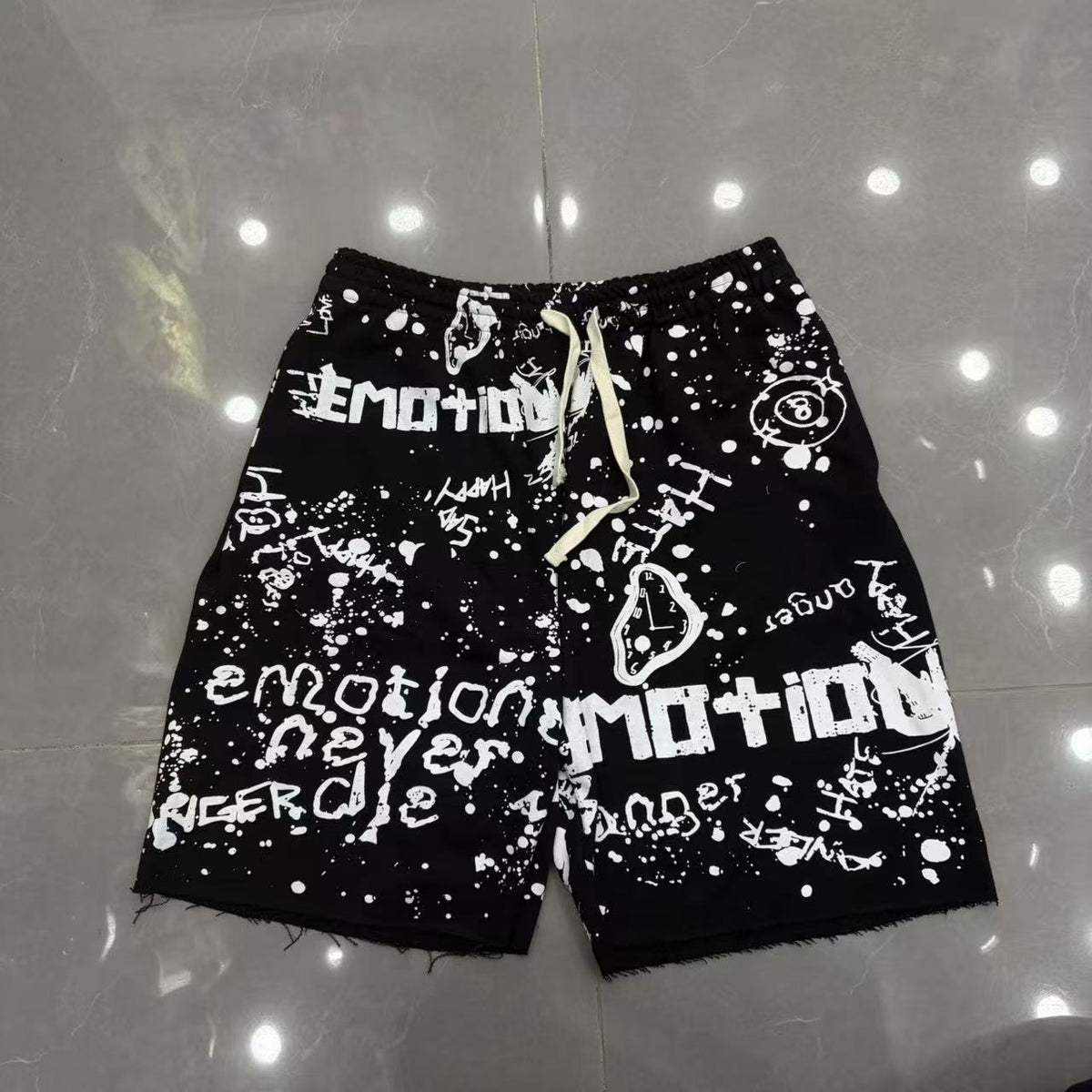 MIXED EMOTION Graffiti Paint Splatter Drawstring Shorts