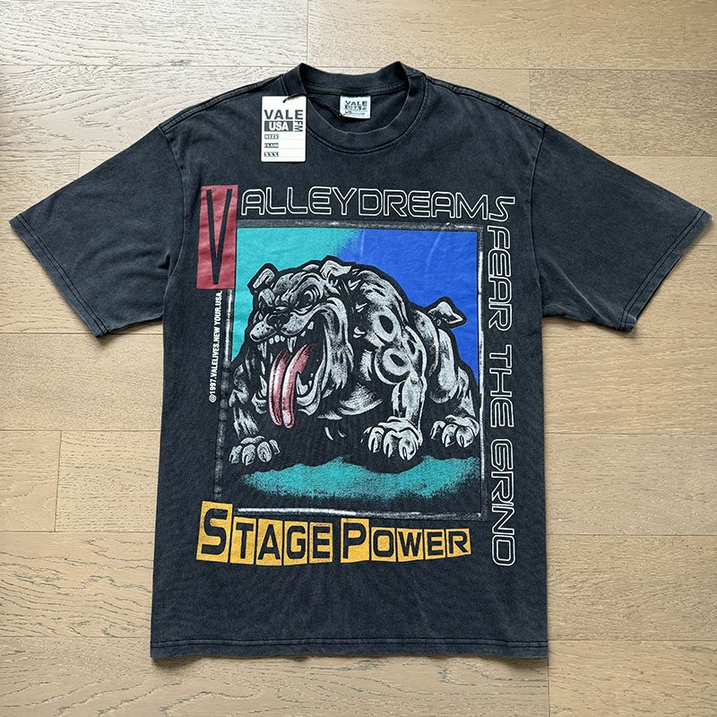VALE USA Bulldog Graphic Washed Black T-Shirt