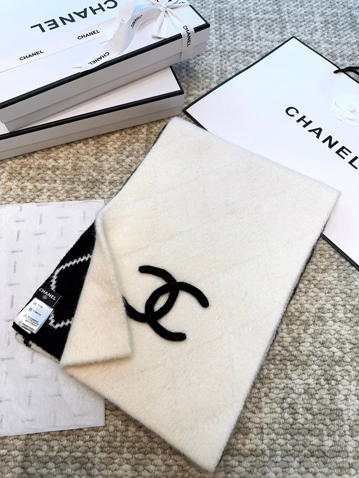 Chanel Style Reversible Diamond Logo Scarf