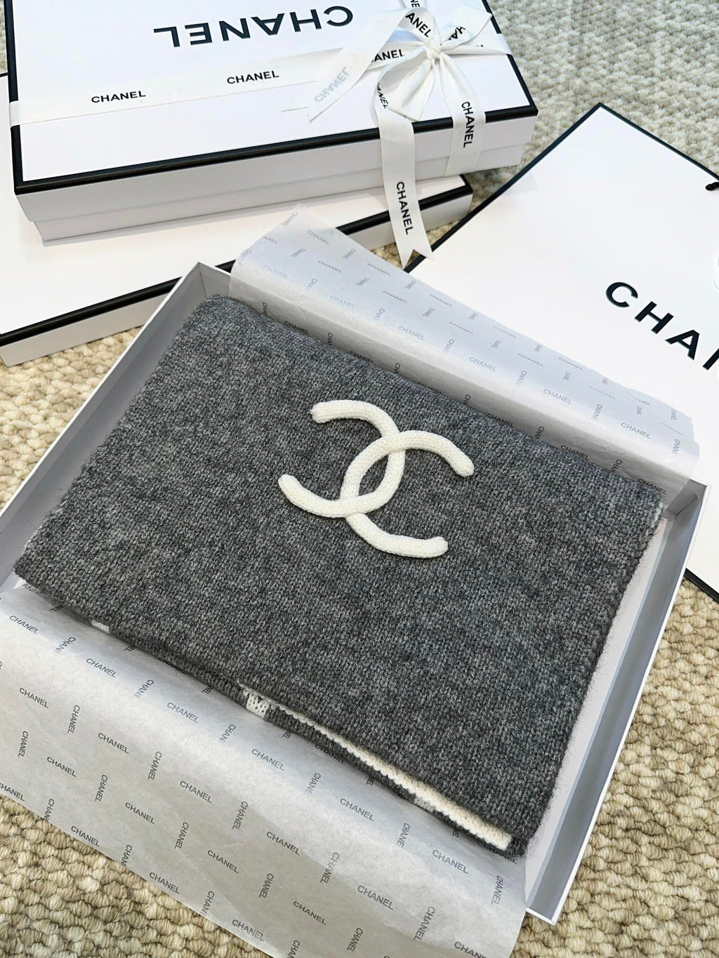 Chanel Style Reversible Diamond Logo Scarf