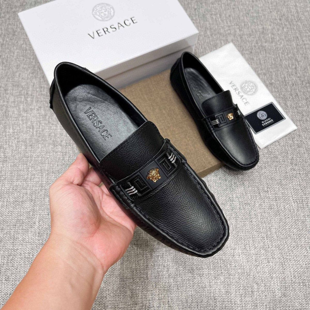 Versace Men's Black Medusa Accent Loafers