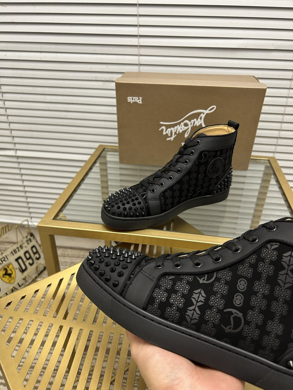 Christian Louboutin Black Studded High-Top Sneakers