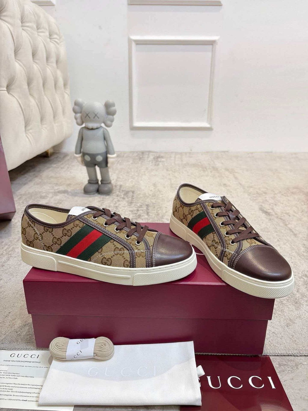 Gucci Brown Monogram Stripe Sneakers