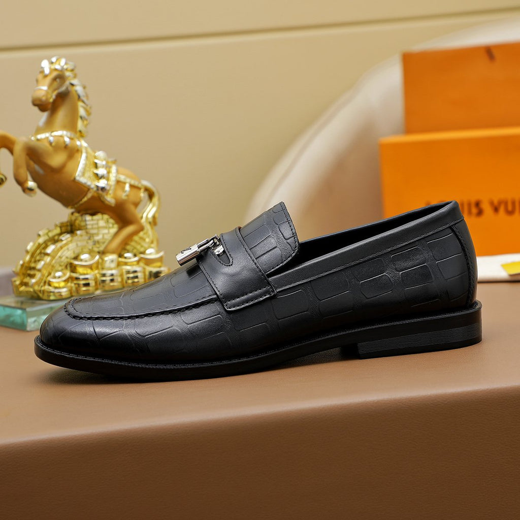Louis Vuitton Embossed Bar Loafers - Black