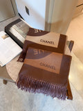 Chanel Brown Beige Fringed Scarf