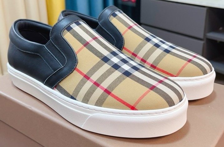Burberry Men's Beige Plaid Slip-On Shoes