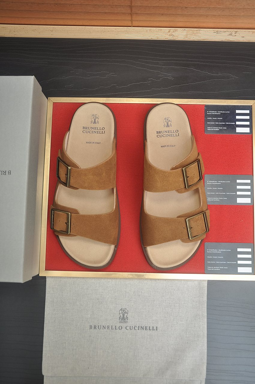 Brunello Cucinelli Double-Buckle Slide Sandals