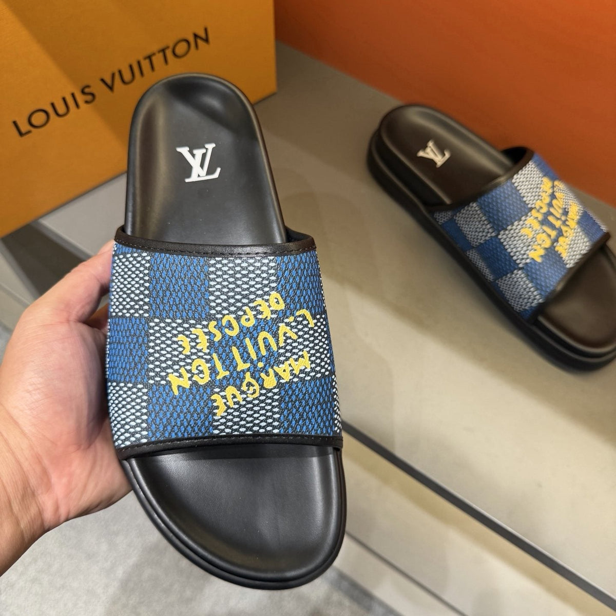 Louis Vuitton Graphic Strap Slide Sandals - Slip-On Construction