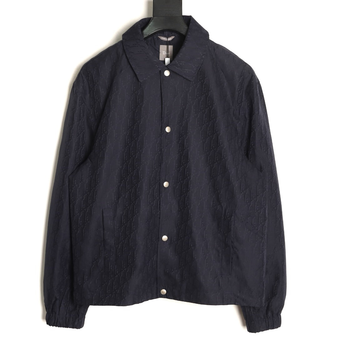 Dior CD Oblique Pattern Button-Front Jacket - Navy