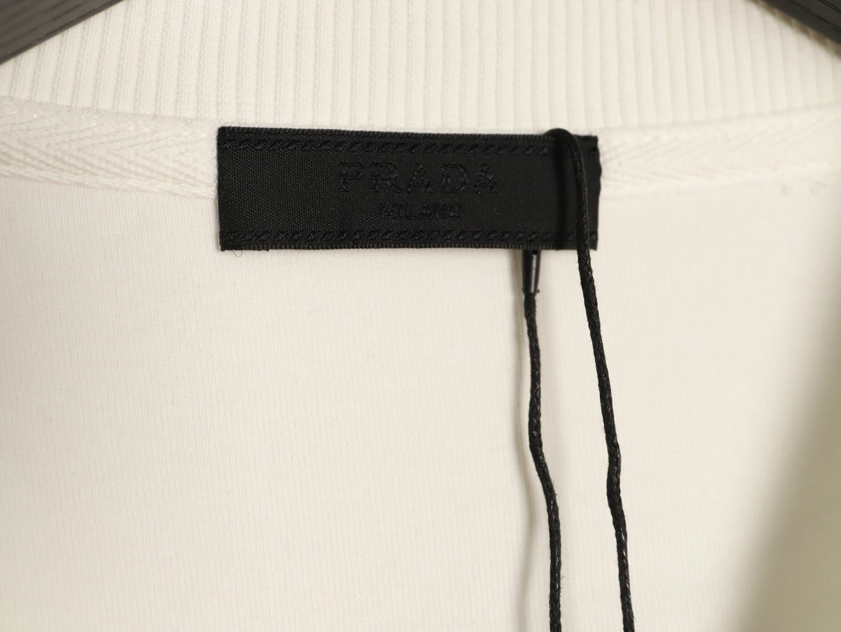 Prada Triangle-Detail Crewneck Sweatshirt with Red Silicone Trim